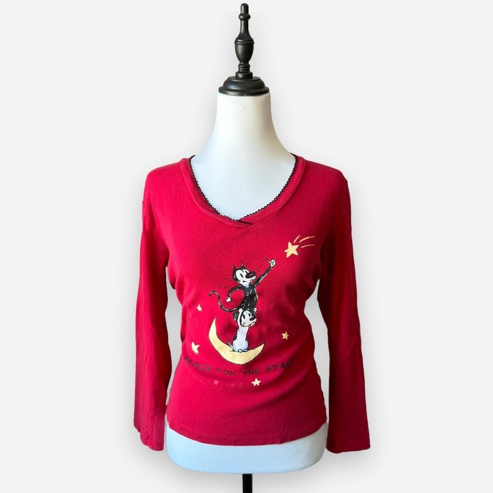 Mutts Organic Reach for the Stars Graphic Tee Red Y2K Vintage 2007 Large